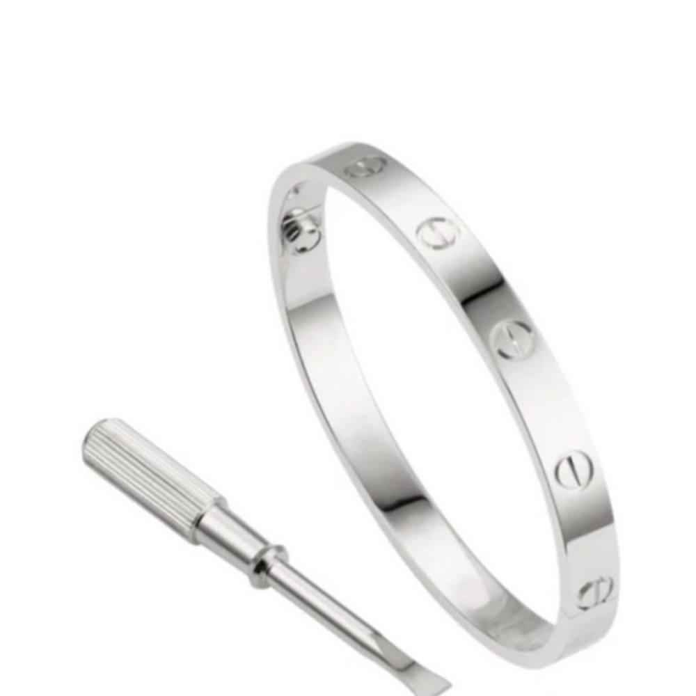 Luxury Silver Stainless Steel 18k gold plated Bangle Bracelet, engraved 16cm - Picture 2 of 5
